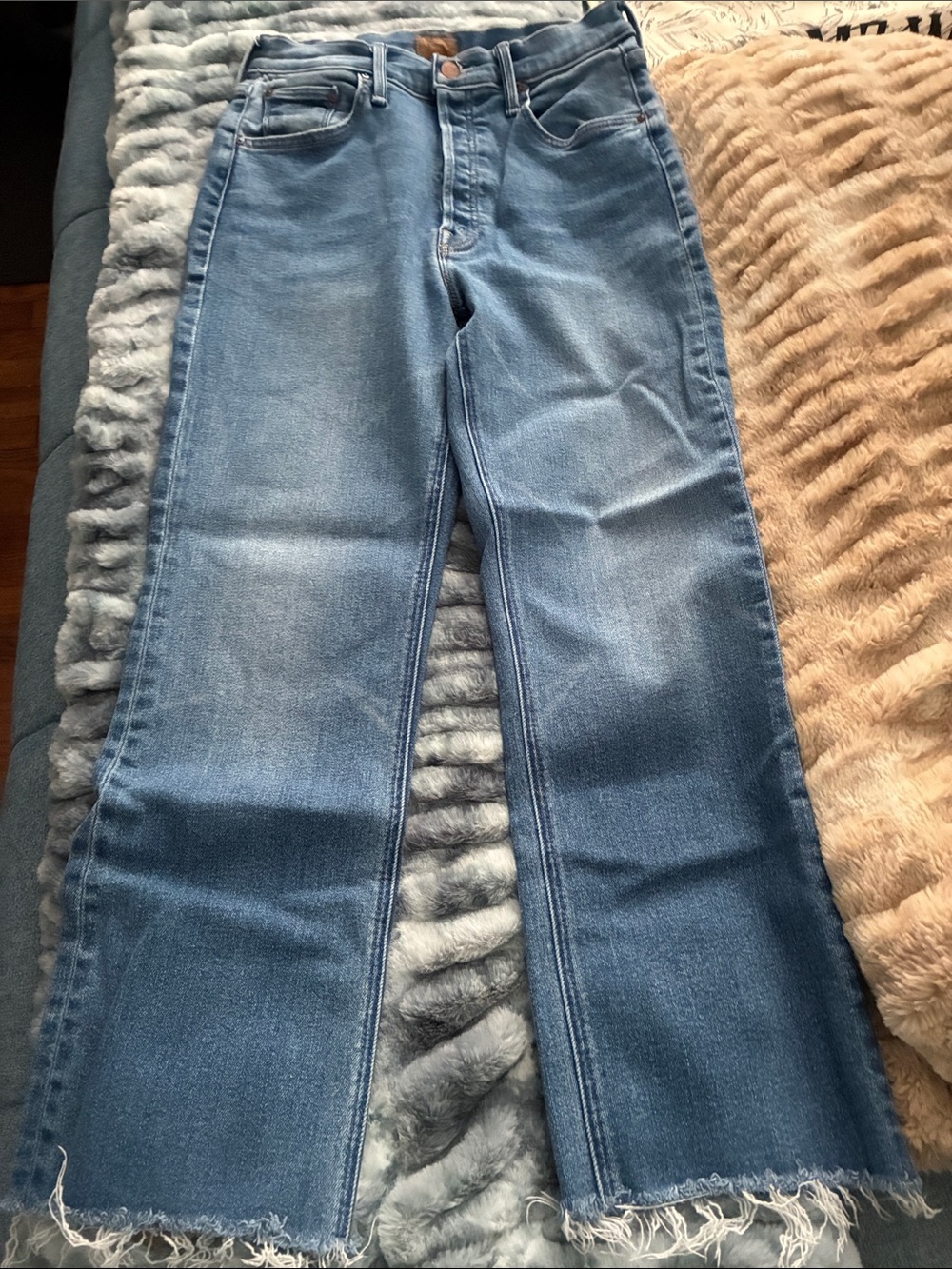 MOTHER Light Blue High-Rise Wide-Leg Jeans with Raw Hem